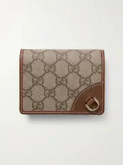 [Gucci] Gucci - Gg Emblem Mini Printed Coated-canvas And Leather Wallet - Brown - One size One size Brown