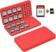 BGGCHEECA NS-N 【24 Game Card Slots + 48 Micro SD Card Slots】 Game Card Case Compatible with Nintendo Switch& Switch OLED Card Portable Memory Card Storage, Games shell. (Red)