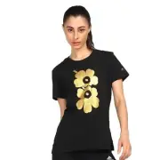 Adidas X Marimekko Graphic tee Designer Women's Shirt Poppies Flowers Black Gold