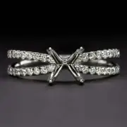 NATURAL DIAMOND ROUND RING SETTING FOR 6.5mm CENTER SEMI MOUNT SPLIT SHANK PAVE