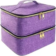 Meichoon Nail Polish Carrying Organizer 2 Layers Storage Holder Case with Adjustable Bottle Compartment 30 Bottles of Gel lamp and Manicure Tools Large Makeup Bag Travel with Removable Divider, Purple