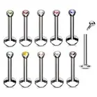 2X 6-12mm Steel Crystal Internal Thread Labret Ring Monroe Lip Ear Stud Piercing