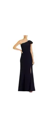 Aidan Mattox One Shoulder Navy Beaded Column Gown Size 14