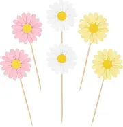 36 Pcs Daisy Cupcake Toppers, Pink Flower Cake Topper, Daisy Cake Decorations Toothpicks Chrysanthemum Cupcake Toppers, Spring Daisy Flower Cake Picks for Birthday Wedding Supplies(Mixing colors)