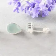Aqua Chalcedony Gemstone 925 Sterling Silver Jewelry Handmade Cufflinks 0.66"