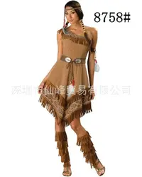 在飛比找Yahoo!奇摩拍賣優惠-萬圣節服裝 印第安人公主服土著原始人角色扮演 流蘇野人森林獵