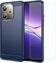 BMPNLSZ TPU Cover for Oppo A5 Pro 4G + HD Tempered Glass, Carbon Fiber Shell Bumper Protective Back Case - Anti-Scratch Screen Protector for Oppo A5 Pro 4G (6,7") - Blue