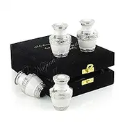 Nagina International Keepsake Urns Small for Human Ashes Set of 4 | Mini Funeral Cremation Pot with Velvet Box | Cremated Remains Storage Container & Box (Arctic White)
