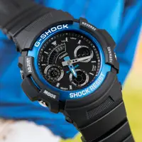 在飛比找PChome24h購物優惠-G-SHOCK 衝鋒戰士運動概念錶-黑x藍-AW-591-2