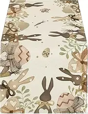 Cute Linen Easter Table Runner, Dining Table Runner, 72 x 13 inch Spring Holiday Decoration, Festive Bunny Floral Design Desk Cloth, Party Supplies for Home, Kitchen, Hall Room