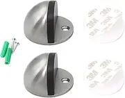 EvaGO Heavy Duty Floor Door Stopper, Set of 2 Silver Stainless Steel Door Stopper with Rubber Bumper, Floor Mounted Doorstop with Hardware Screws and 3M Adhesive, Dust-Proof and No Rust