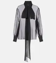 [Valentino] Valentino Scarf-detail sheer silk chiffon blouse AU 8 black