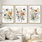 PHOPAGO 24x36in Large Flower Wall Decor Colorful Floral Wall Hanging Decor Botanical Pictures Framed Canvas Wall Art Natural Framed