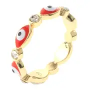 Gold Tone Gold Plated Ring With Evil Eye & Clear Rhinestone BSG744-RD10