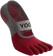 [Generisch] Yoga Toe Socks with Elastic Band, Non-Slip Pilates Socks, Bordeaux Red and Grey, black/grey, One Size