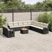 Garden Sofa Set Outdoor Patio Furniture with Water-Resistant Bag, Acacia Table and PE Rattan Wicker for Porch, Balcony Conversation - 12 Piece