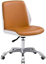 Stable Wooden Leather Office Chair Without Armrest，Conference Room Home Adjustable Height Desk Chair，Computer Chair with Sponge Cushion Mobile