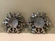 Silver Chrome Snowflake Tea Light Candle Holders Set of 2