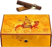 [GUKGUCZQ] Cedar Wood Cigar Humidor, Vintage Imperial Humidor, Art Crystal Paint/Metal Hinges/Cedar Wood Lining,Holds 30 Cigars,for Men&Women Gift - Yellow- 238x185x75mm,Orange