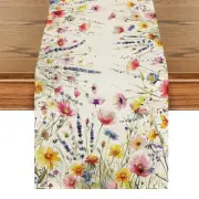 Daisy Lavender Floral Leaves Spring Table Runner, Summer Kitchen Dining Table