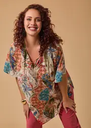 [TS] Taking Shape Belle Paisley Natural Top Size 16 in Print, Viscose - Plus Size Women's Tops & T Shirts Print