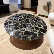 36" Black Agate Stone Round Coffee Table Top Sofa Centerpiece Handmade Furniture