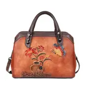 Vintage Women Bag Handmade Embossed Shoulder Bags For Women Genuine Leather Retro Handbag China Style Boston Bags Female