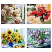 Cskunxia 4 Pk Flowers Paint By Number Canvas Paint & Brushes 20x16”