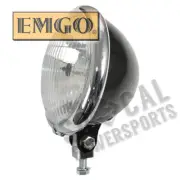 Emgo 5-3/4in. Bates Style Headlight - Black with Chrome Bezel - 6684151BC