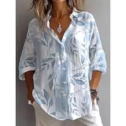 Women's Shirt Blouse Floral Graphic Striped Vintage Daily Stylish Long Sleeve Shirt Collar Regular Tops Daily Holiday Going out Buttons Army Green Light Blue S