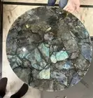 24" Round Labradorite Stone Coffee Table Top Handmade Corner Sofa Table Decors