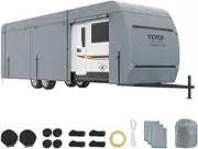 VEVOR Travel Trailer Cover, 9.1-9.8m RV Cover, 4-Layer Non-Woven Fabric Camper Cover, Waterproof, Windproof And Wear-Resistant Class A RV Cover, Rip-Stop Camper Cover with Storage Bag and Patches