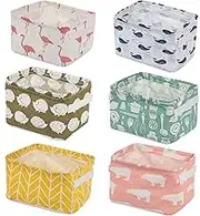 Foldable Storage Basket - Set of 6 Small Collapsible Canvas Containers Organizers with Handle for Home Decor or Storing Toys, Keys, Sundries, Little Crafts. (Style A)