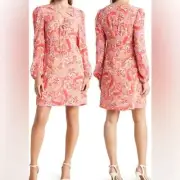 NICOLE MILLER Fearless Floral Long Sleeve Silk Blend Dress Red/Multi Size S