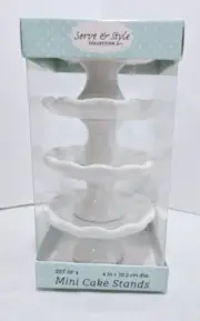 Set of 4 Mini Farmhouse Ceramic White Mini Cake Dessert 4 Inch Stands Risers