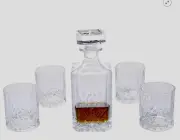 Regal Trunk Crystal Whiskey Decanter Set 25oz Decanter with 4 Glasses 6.8oz NIB