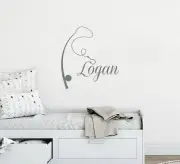 Personalized Wall Decal Custom Name Decal Fishing Rod Vinyl Sticker Kids aa372