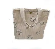 [ICOCCI] Small Smiley Face Tote Bag, Corduroy Tote Bag for Women Cute Mini Tote Bag Preppy Aesthetic Reusable Bags for Grocery