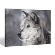Wild Wolf Canvas Wall Art - Animal Nature Scene Winter Snow Picture Black & W...
