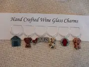 "I LOVE DOGS" SET OF 6 Hand Crafted Wine Glass Charm drink markers