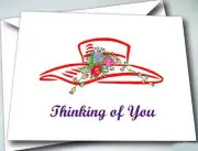 6 NOTE CARDS W/ ENVELOPES BIG RED HAT "THINKING OF YOU" FOR LADIES OF SOCIETY