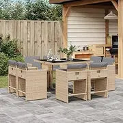 Patio Sets 9 Piece Garden Dining Set with Cushions Mix Beige Poly Rattan