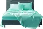 6 Pieces Aqua Blue Satin Twin XL Sheet Set with 4 Pillowcases, 18'' Deep Fitted
