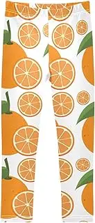 [Joisal] Pink Flamingo Pattern Legging for Girls, Comfy for Girls Athletic Pants, 4t Girls Leggings, Fresh Oranges Pattern, 4 Years