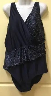AUTOGRAPH NAVY BLUE “SPOT PRINT" CROSS OVER BATHERS-SWIMSUIT SIZE 24 NEW In