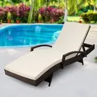 Outdoor Sun Lounge Adjustable Backrest Beach Pool Side Bed With Cushion Brown
