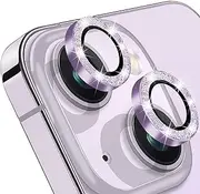 Hsefo Compatible with iPhone 14 & 14 Plus Camera Lens Protector, Bling Glitter Diamond Lens Cover 9H Tempered Glass Camera Cover Anti Scratch Shockproof Screen Protector - 2PCS
