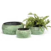 Green Zinc Low Planter Bowls - set of 3 - Alfresco Gardenware