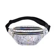 2 Pcs Holographic Waist Bags Women Silver Fanny Pack Female Belt Bag Black Geometric Waist Packs Laser Chest Phone Pouch