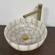 18" x 18" Elegant Handmade White Quartz Agate Sink | Natural Stone Vessel Basin